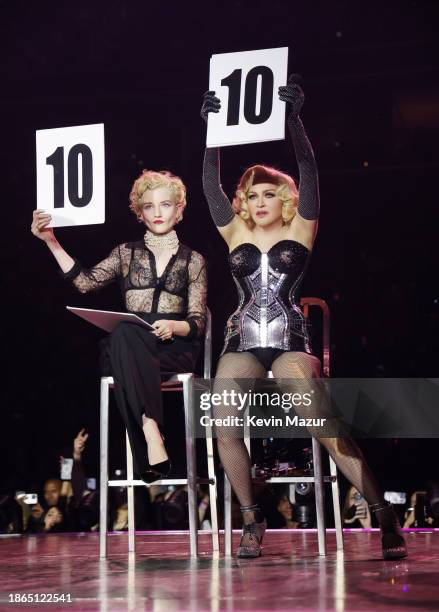 Julia Garner and Madonna perform during "The Celebration Tour" at Barclays Center on December 14, 2023 in New York City.