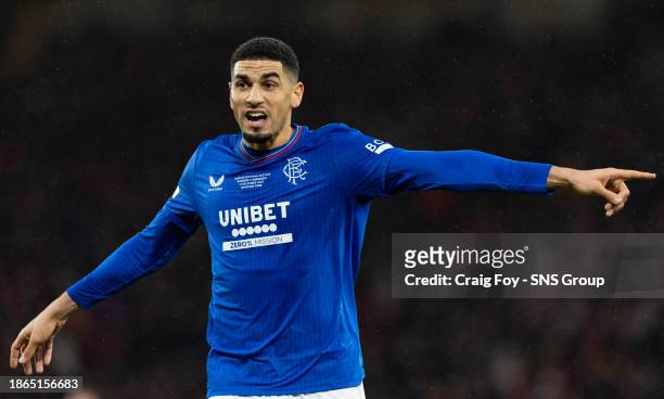 Leon Balogun in action for Rangers during the Viaplay Cup Final match between Rangers and Aberdeen at Hampden Park, on December 17 in Glasgow,...