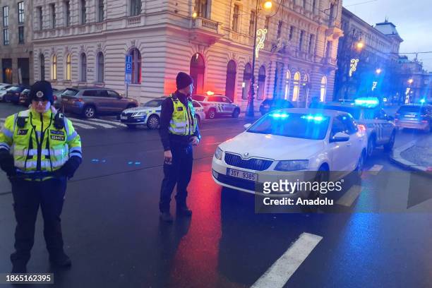 Police take security measures as several people were killed and injured in a shooting incident near a university in Prague, Czech Republic on...