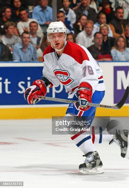 Andrei Markov of the Montreal Canadiens skates against the Toronto Maple Leafs during NHL game action on October 11, 2003 at Air Canada Centre in...
