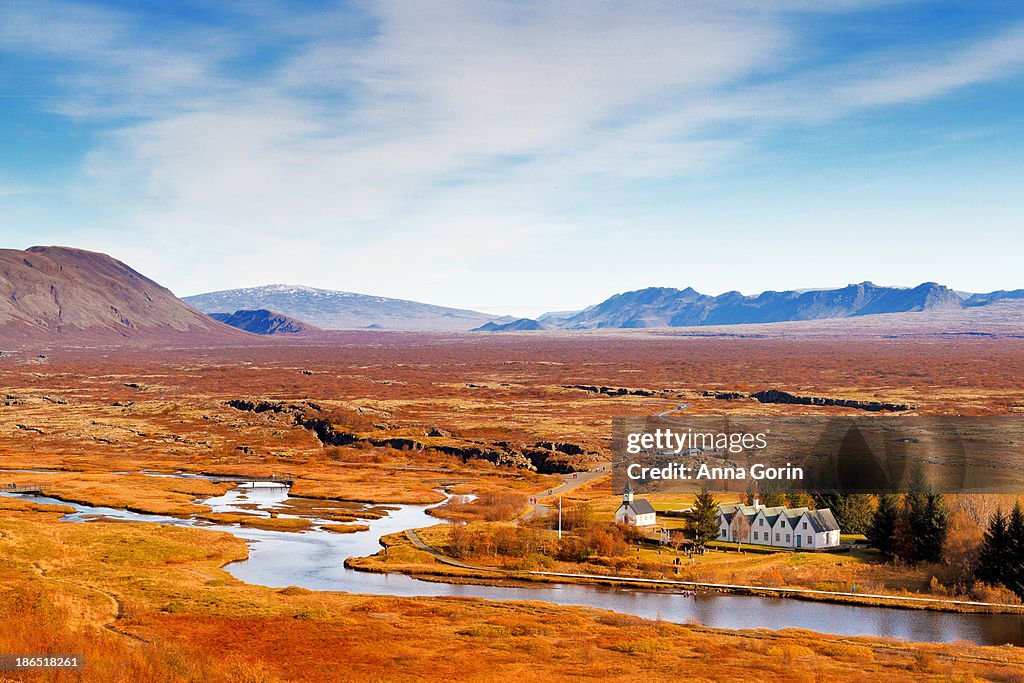 Þingvellir National Park from above in autumn