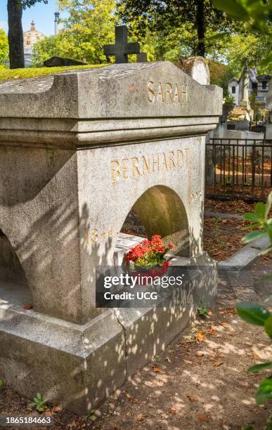 The tomb of the famous actress Sarah Bernhardt in Pere Lachaise Cemetery in Paris, France. The flamboyant Bernhardt died age 78 in 1923.