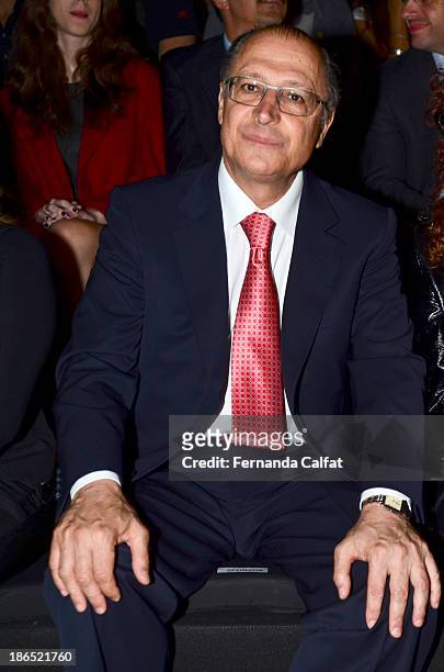 Governor of State of Sao Paulo, Geraldo Alckmin attends the Colcci show at Sao Paulo Fashion Week Winter 2014 on October 31, 2013 in Sao Paulo,...