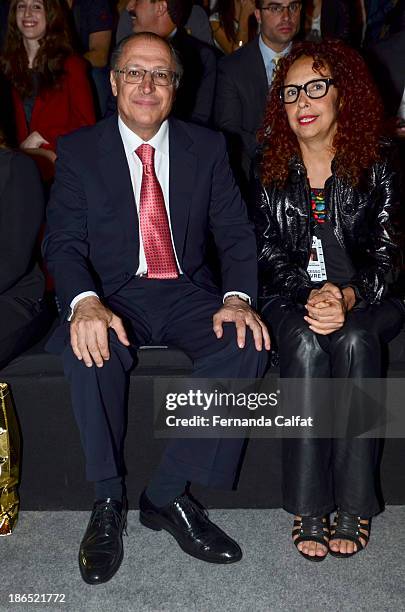 Governor of State of Sao Paulo, Geraldo Alckmin and Graca Cabral attend the Colcci show at Sao Paulo Fashion Week Winter 2014 on October 31, 2013 in...