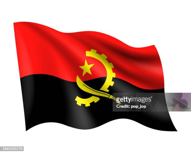 angola - vector waving realistic flag. flag of angola isolated on white background - angola flag stock illustrations