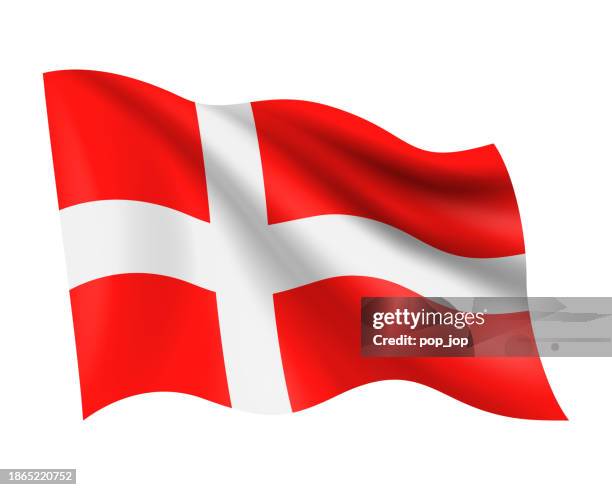 dänemark - vektor schwenkt realistische flagge. flagge von dänemark isoliert auf weißem hintergrund - danish flags stock-grafiken, -clipart, -cartoons und -symbole