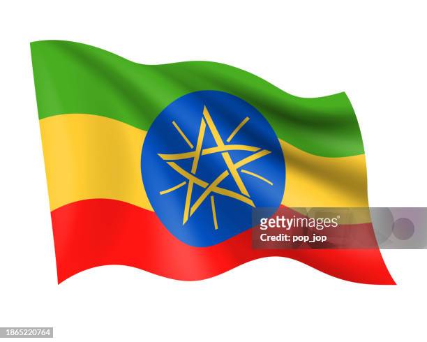 ethiopia - vector waving realistic flag. flag of ethiopia isolated on white background - ethiopia stock illustrations