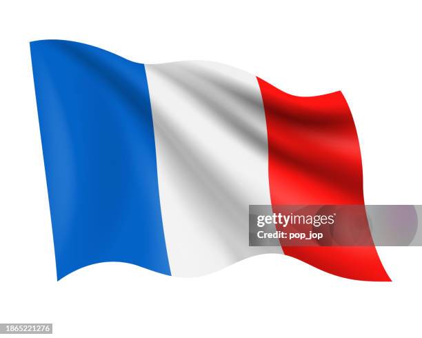 ilustraciones, imágenes clip art, dibujos animados e iconos de stock de francia - vector ondeando bandera realista. bandera de francia aislada sobre fondo blanco - asta palo