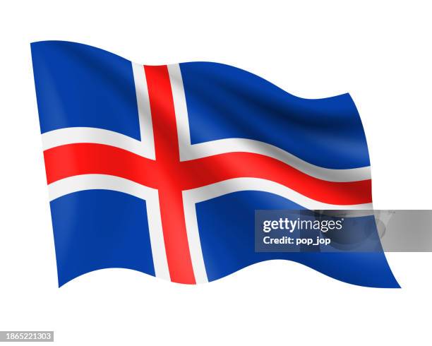 iceland - vector waving realistic flag. flag of iceland isolated on white background - icelandic flag stock illustrations