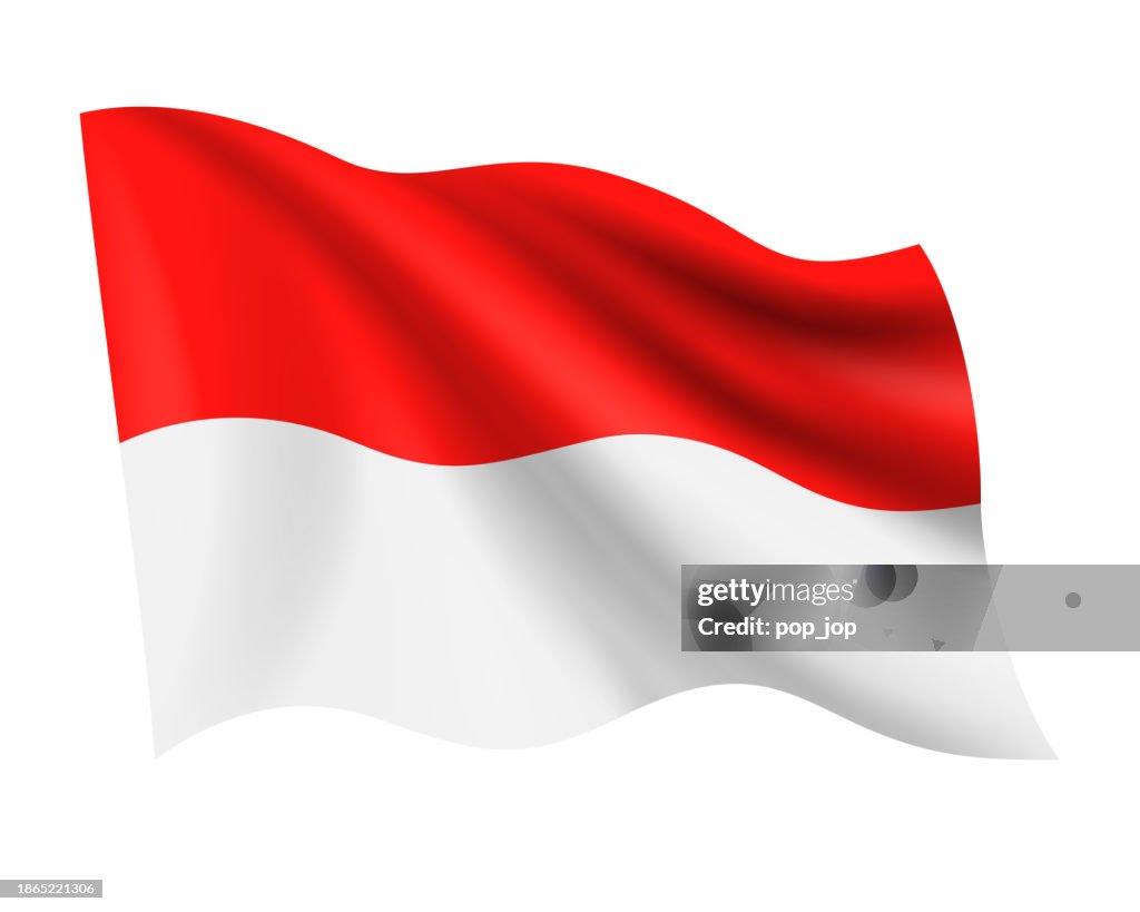 Indonesia - vector ondeando bandera realista. Bandera de Indonesia aislada sobre fondo blanco