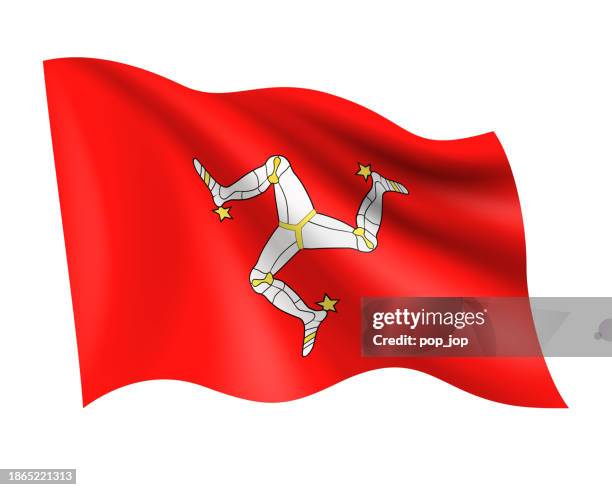 isle of man - vector waving realistic flag. flag of isle of man isolated on white background - isle of man stock illustrations
