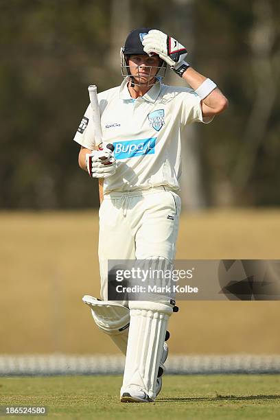 Steve Smith of the Blues looks dejected as leaves the field after being dismissed during day three of the Sheffield Shield match between the New...