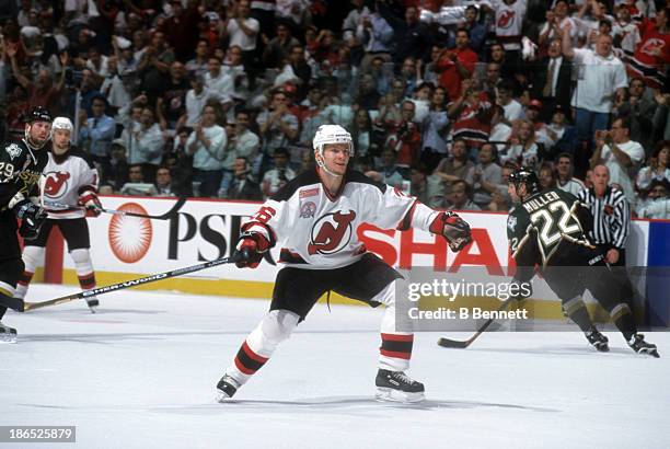 Patrick Elias of the New Jersey Devils skates on the ice during Game 2 of the 2000 Stanley Cup Finals against the Dallas Stars on June 1, 2000 at the...