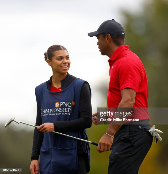 Tiger Woods and Sam Woods of the United States during the final round of the PNC Championship at The Ritz-Carlton Golf Club on December 17, 2023 in...