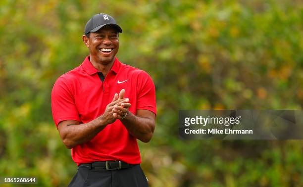 Tiger Woods of the United States during the final round of the PNC Championship at The Ritz-Carlton Golf Club on December 17, 2023 in Orlando,...