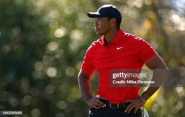 Tiger Woods of the United States during the final round of the PNC Championship at The Ritz-Carlton Golf Club on December 17, 2023 in Orlando,...