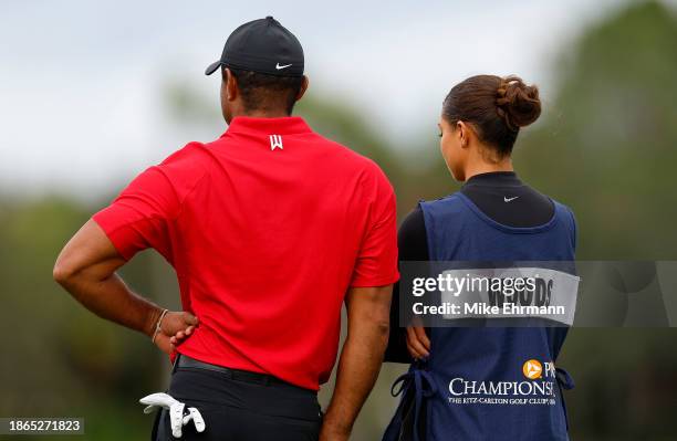 Tiger Woods and Sam Woods of the United States during the final round of the PNC Championship at The Ritz-Carlton Golf Club on December 17, 2023 in...