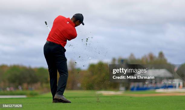 Tiger Woods of the United States during the final round of the PNC Championship at The Ritz-Carlton Golf Club on December 17, 2023 in Orlando,...