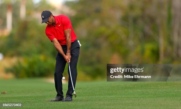 Tiger Woods of the United States during the final round of the PNC Championship at The Ritz-Carlton Golf Club on December 17, 2023 in Orlando,...