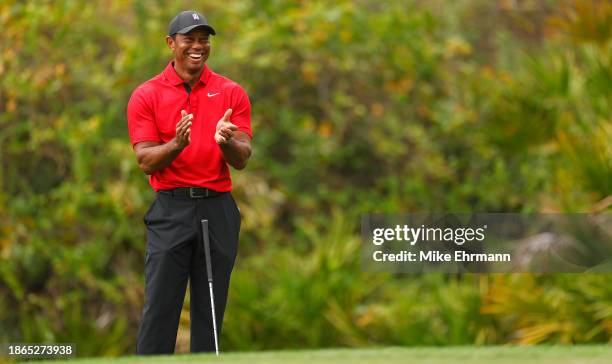 Tiger Woods of the United States during the final round of the PNC Championship at The Ritz-Carlton Golf Club on December 17, 2023 in Orlando,...