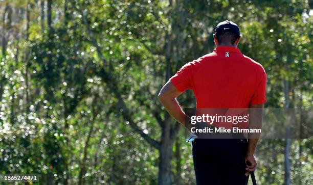 Tiger Woods of the United States during the final round of the PNC Championship at The Ritz-Carlton Golf Club on December 17, 2023 in Orlando,...