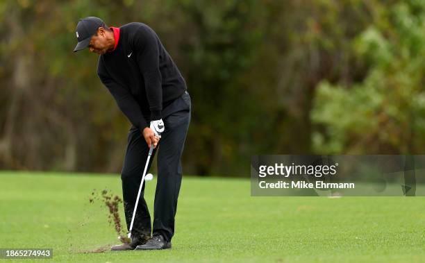 Tiger Woods of the United States during the final round of the PNC Championship at The Ritz-Carlton Golf Club on December 17, 2023 in Orlando,...