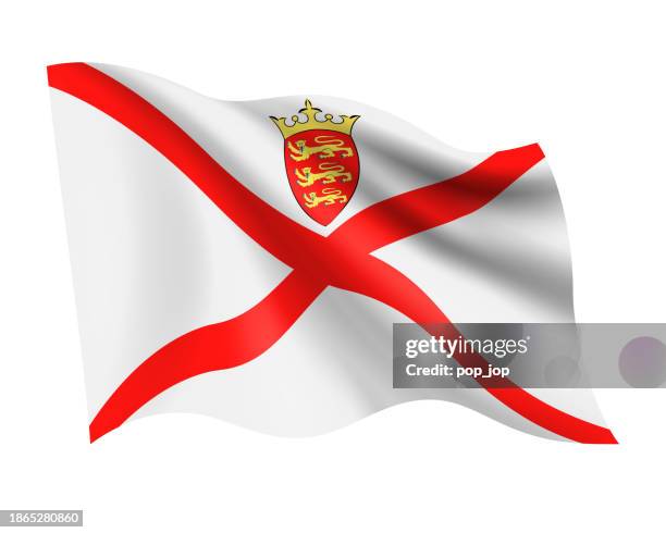 jersey - vector waving realistic flag. flag of jersey isolated on white background - jersey fabric stock illustrations