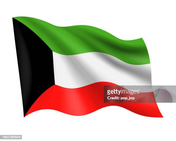 stockillustraties, clipart, cartoons en iconen met kuwait - vector waving realistic flag. flag of kuwait isolated on white background - kuwait