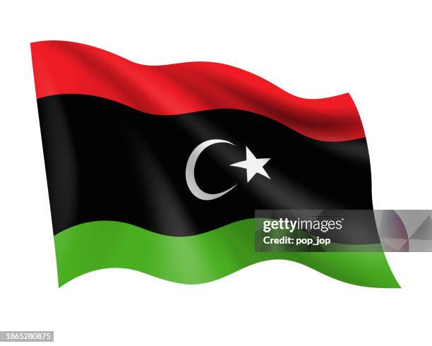 libya - vector waving realistic flag. flag of libya isolated on white background - libya flag stock illustrations