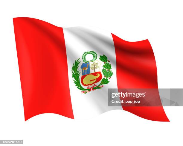 peru - vector waving realistic flag. flag of peru isolated on white background - peru flag stock illustrations