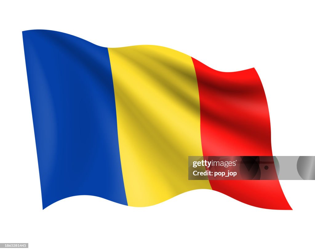 Romania - vector waving realistic flag. Flag of Romania isolated on white background