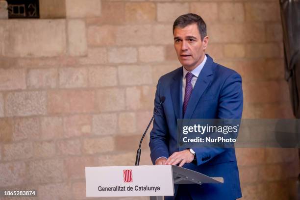 The Spanish President Pedro Sanchez and the President of the autonomous government of Catalonia Pere Aragones are meeting in Barcelona, Catalonia,...