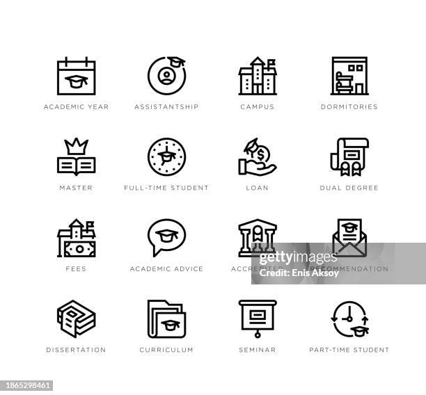 ilustraciones, imágenes clip art, dibujos animados e iconos de stock de iconos de la educación superior - beca