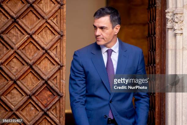 The Spanish President Pedro Sanchez and the President of the autonomous government of Catalonia Pere Aragones are meeting in Barcelona, Catalonia,...