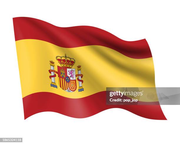 ilustrações de stock, clip art, desenhos animados e ícones de spain - vector waving realistic flag. flag of spain isolated on white background - bandeira da espanha