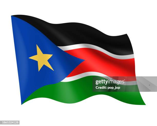 south sudan - vector waving realistic flag. flag of south sudan isolated on white background - south sudan stock illustrations