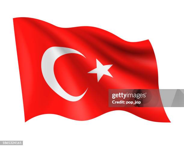 stockillustraties, clipart, cartoons en iconen met turkey - vector waving realistic flag. flag of turkey isolated on white background - turkse-vlag