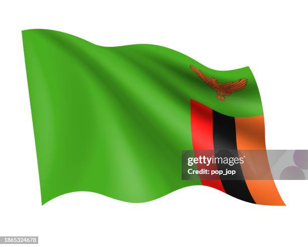 stockillustraties, clipart, cartoons en iconen met zambia - vector waving realistic flag. flag of zambia isolated on white background - zambia
