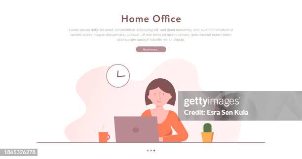 home office web page concept with editable stroke line illustration. - computer programmer working stock illustrations