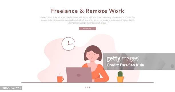 freelance & remote work web page concept with editable stroke line illustration. - small office stock illustrations