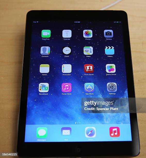 The Apple iPad Air is displayed at the Apple Store on November 1, 2013 in New York City. The new iPad, the fifth generation of the popular tablet, is...