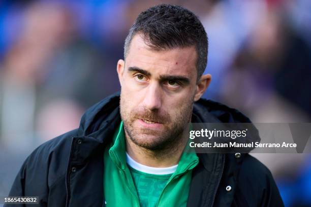 Sokratis Papastathopoulos of Real Betis looks on prior to the LaLiga EA Sports match between Real Sociedad and Real Betis at Reale Arena on December...