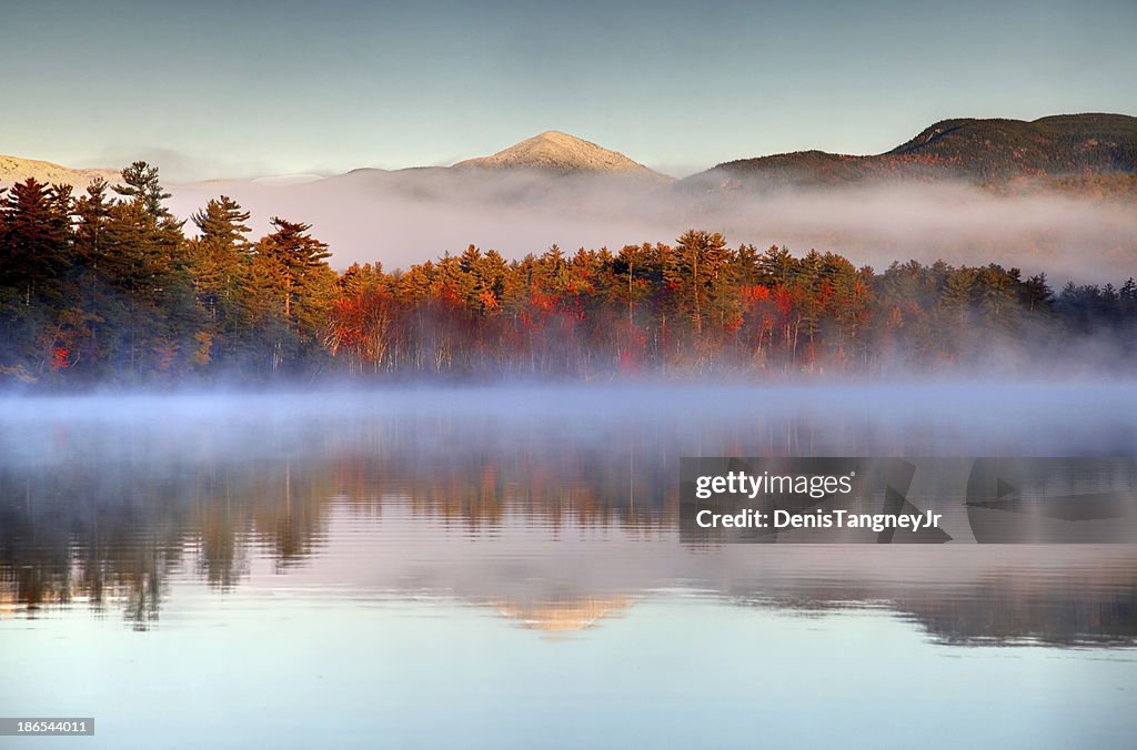 Autumn snowcapped White Mountains in New Hampshire