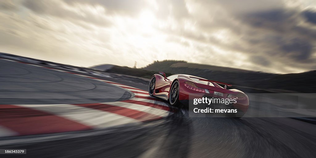 Red Sports Car on a Racetrack