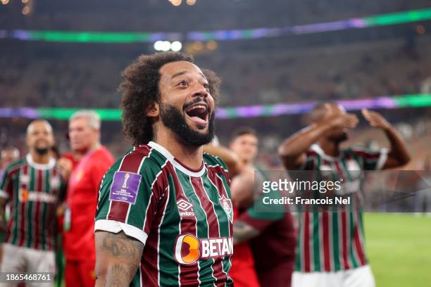 Marcelo of Fluminense celebrates victory with teammates following the FIFA Club World Cup Semi-Final match between Fluminense and Al Ahly FC at King...