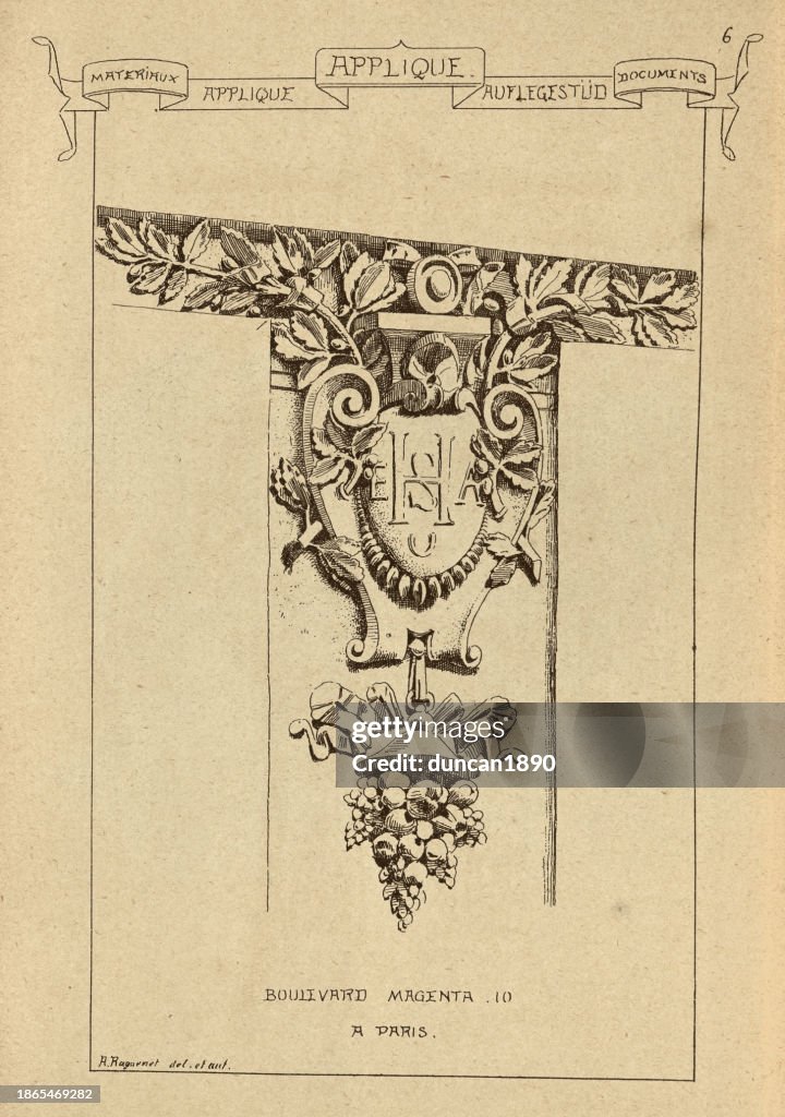 Architektonische Applikationen, dekorative Steinarbeiten, Architekturgeschichte, Dekoration und Design, Kunst, Französisch, Viktorianisch, 19. Jahrhundert