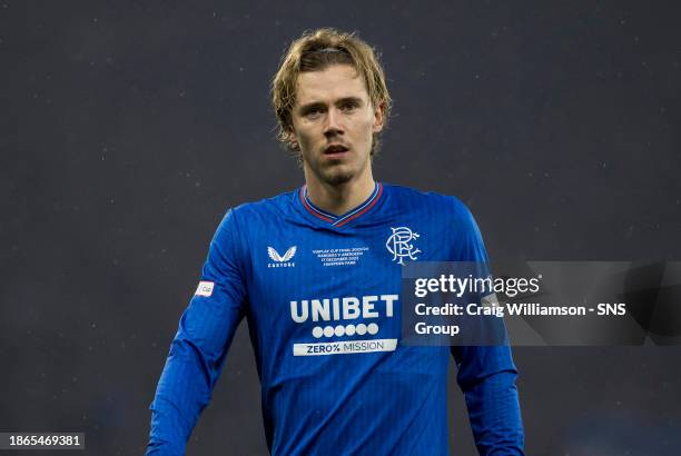 Rangers' Todd Cantwell in action during the Viaplay Cup Final match between Rangers and Aberdeen at Hampden Park, on December 17 in Glasgow, Scotland.