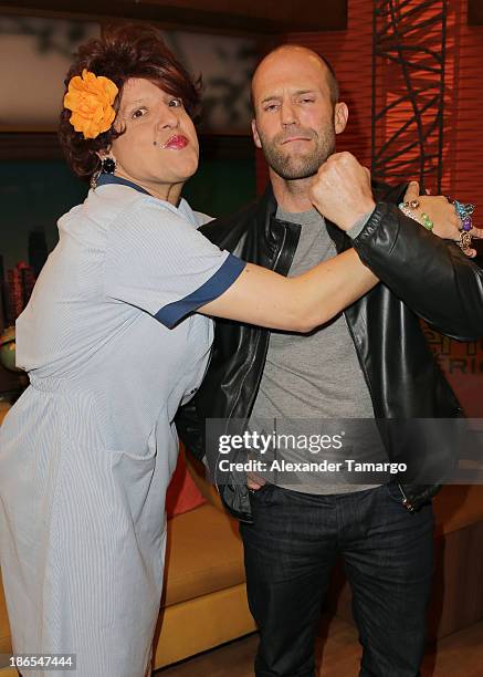 Raul Gonzalez and Jason Statham make an appearance on the set of Univision's "Despierta America" to prmote the movie "Homefront" at Univision...