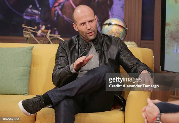 Actor Jason Statham makes an appearance on the set of Univision's "Despierta America" to prmote the movie "Homefront" at Univision Headquarters on...