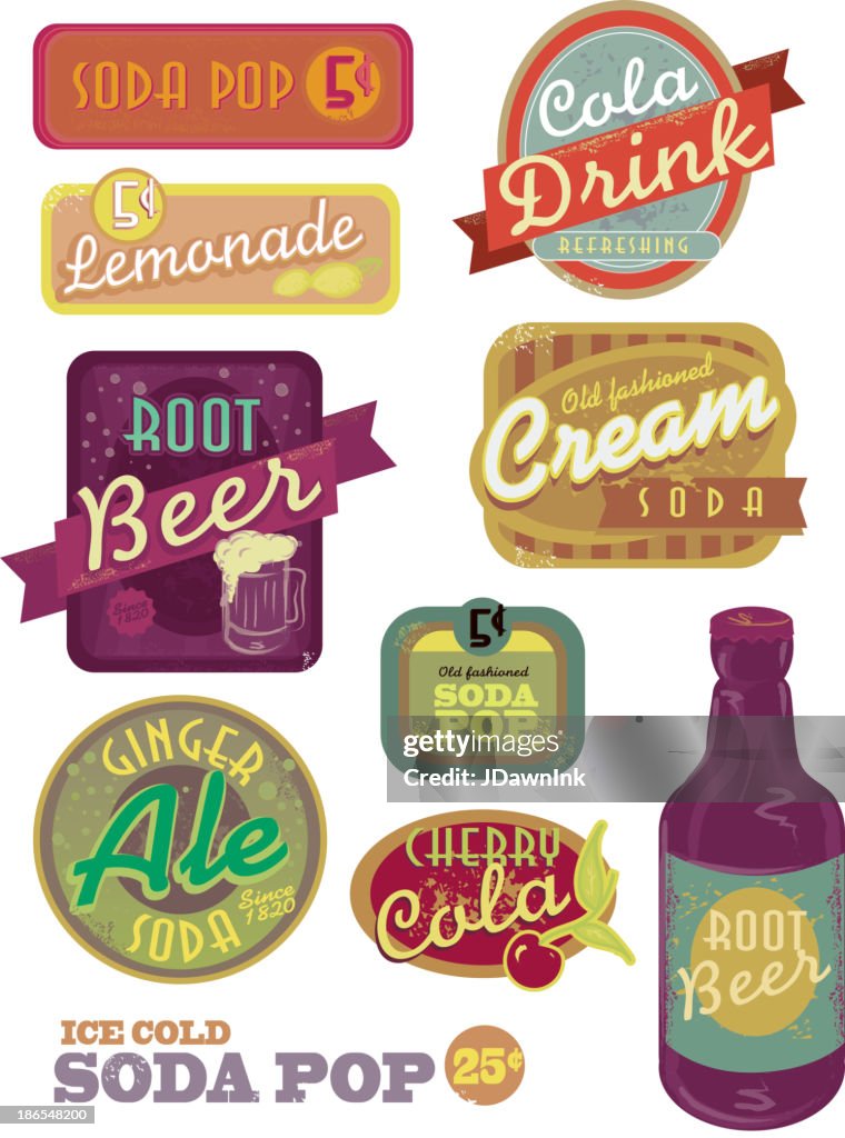 Vintage soda pop label set